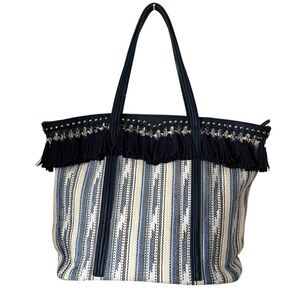 Sondra Roberts Squared, tassel fringe & studded striped tote bag.